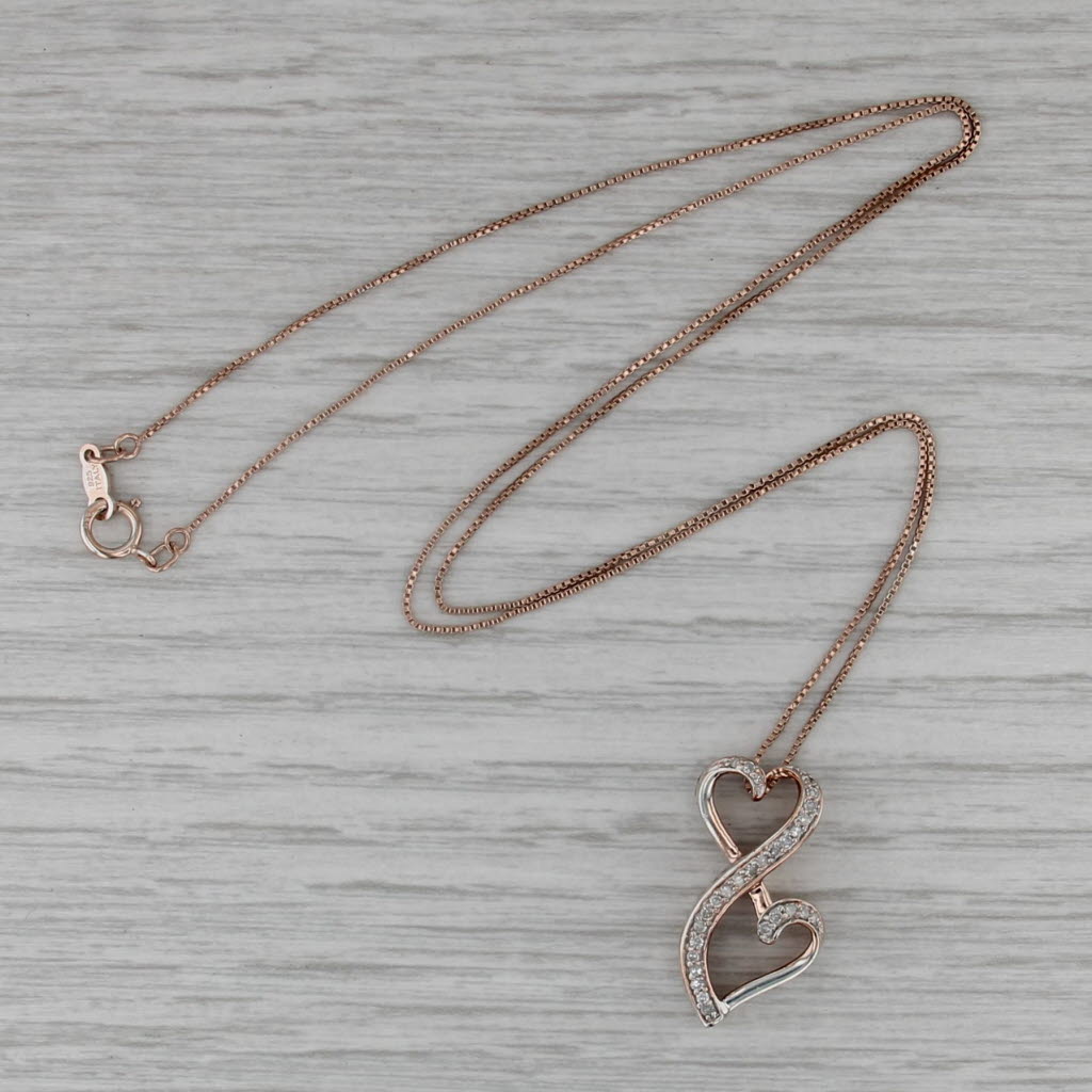 Diamond Interlocking Hearts Pendant Necklace Sterling Silver Rose Gold Plating
