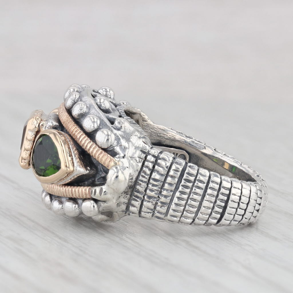 Light Gray Alwan Vahan 2.65ctw Diopside Citrine Cocktail Ring Sterling Silver 14k Gold