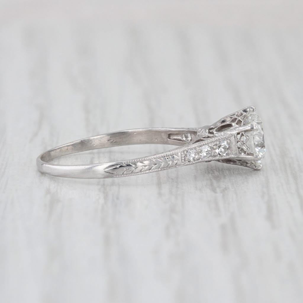 Antique 1.03ctw Round Brilliant Diamond Engagement Ring 900 Platinum Size 7.25
