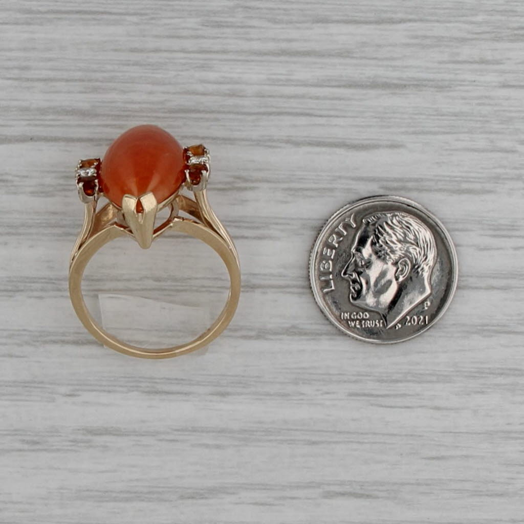 Orange Jadeite Jade Citrine Diamond Ring 14k Yellow Gold Size 7