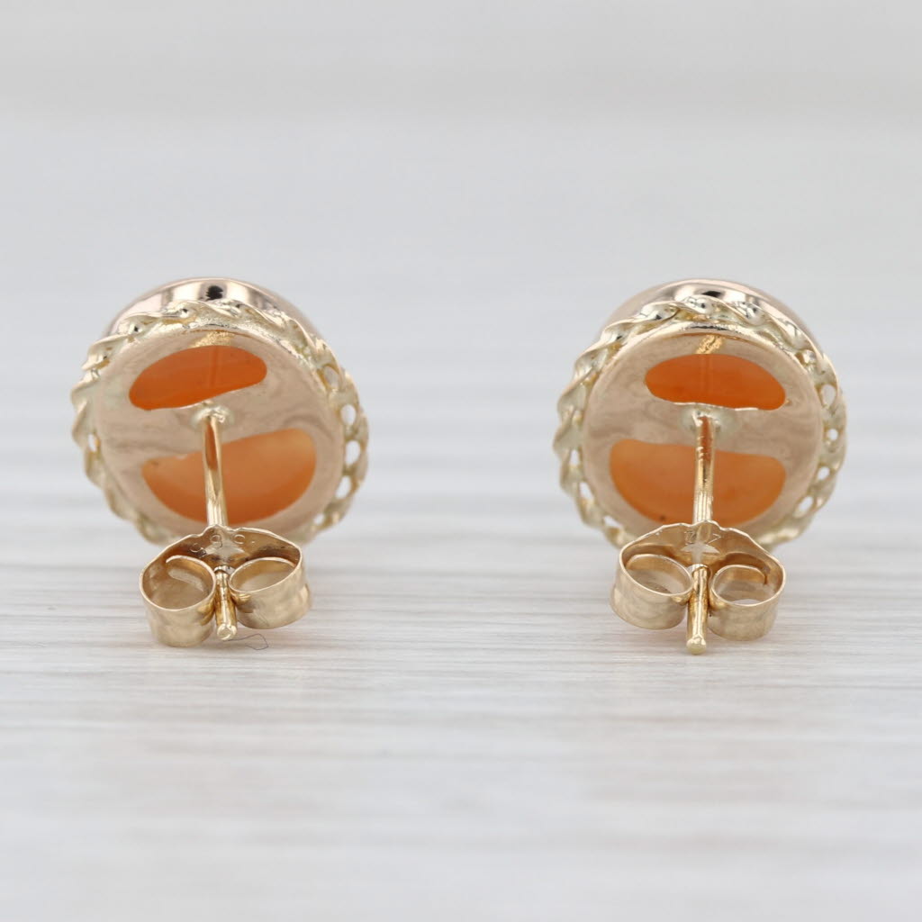 Carved Shell Cameo Stud Earrings 14k Yellow Gold Oval Studs