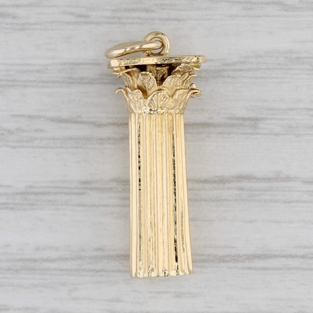 Gray Vintage Column Charm 18k Yellow Gold Souvenir Pendant