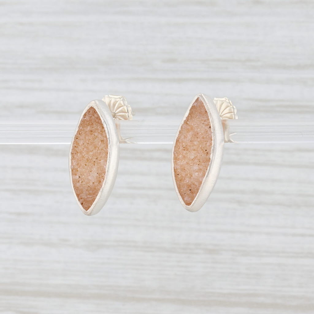 New Nina Wynn Sand Druzy Quartz Earrings Sterling Silver Marquise Drop