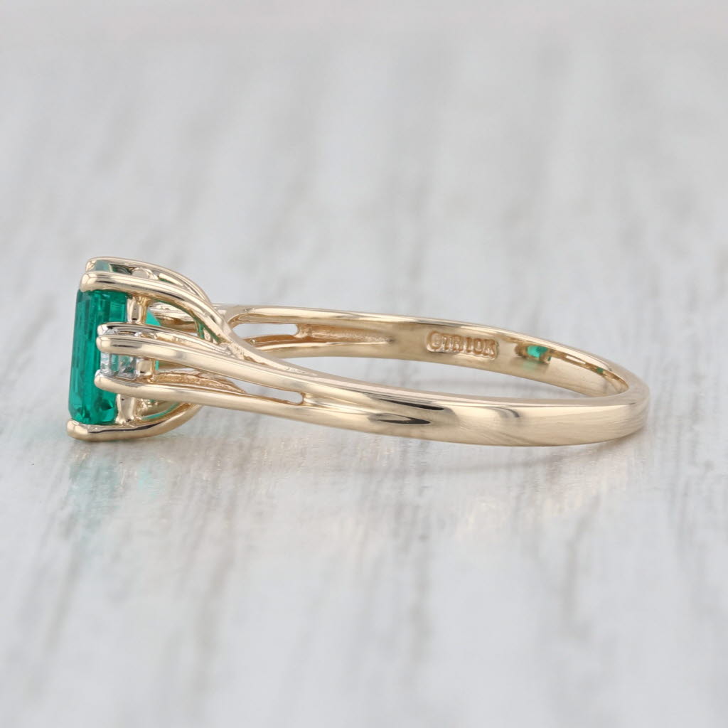 1.08ctw Emerald Cut Lab Created Emerald Diamond Ring 10k Yellow Gold Size 6.5