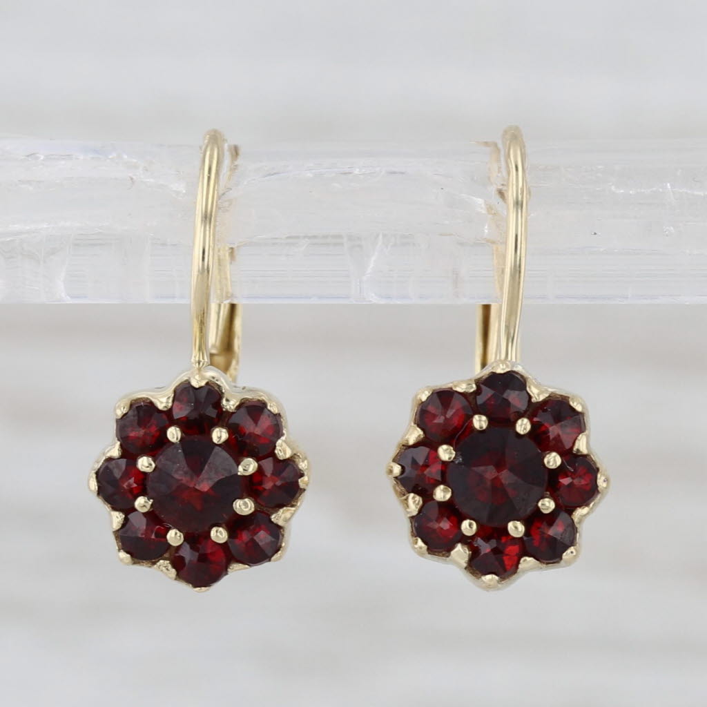 0.75ctw Garnet Flower Earrings 14k Yellow Gold Leverback Drops