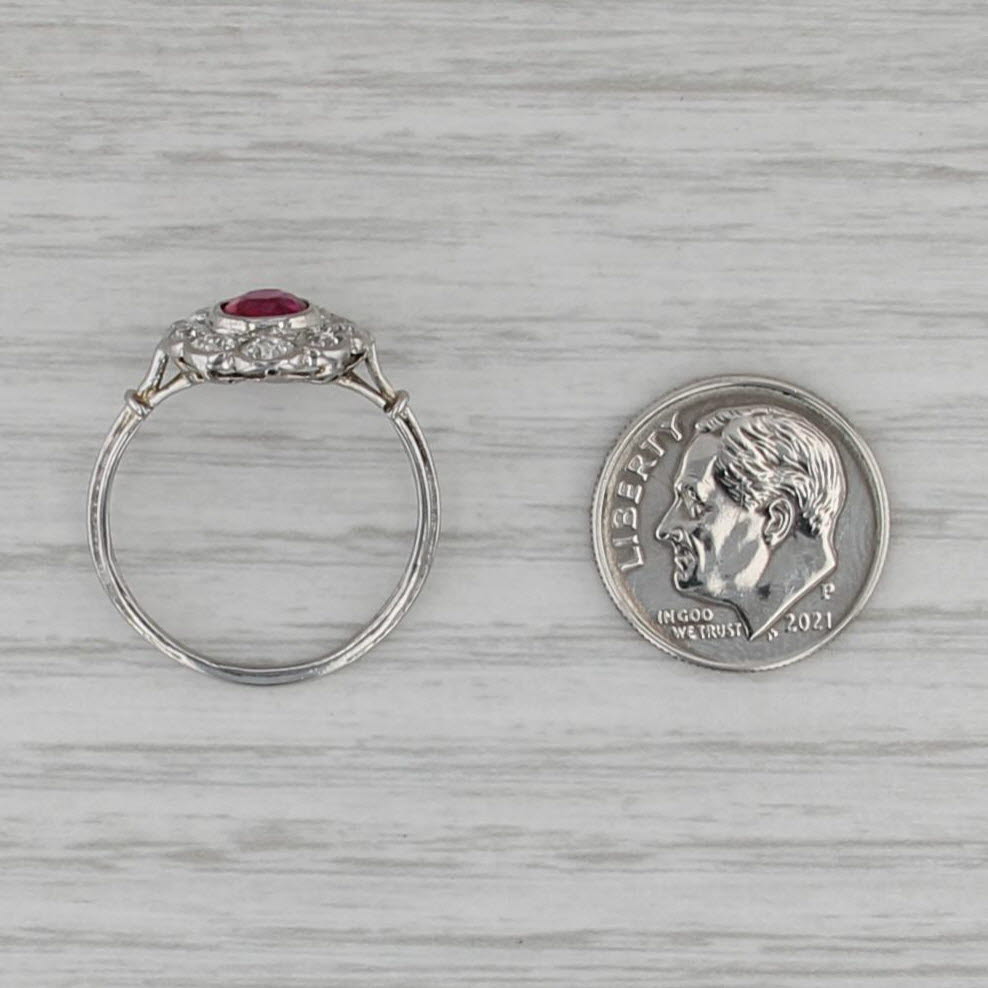 Antique 1.61ctw Ruby Diamond Halo Ring Platinum Size 8.25 GIA Engagement