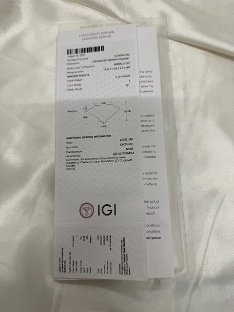 New IGI 3.30ctw Emerald Cut Lab Grown Diamond Engagement Ring 14k Yellow Gold