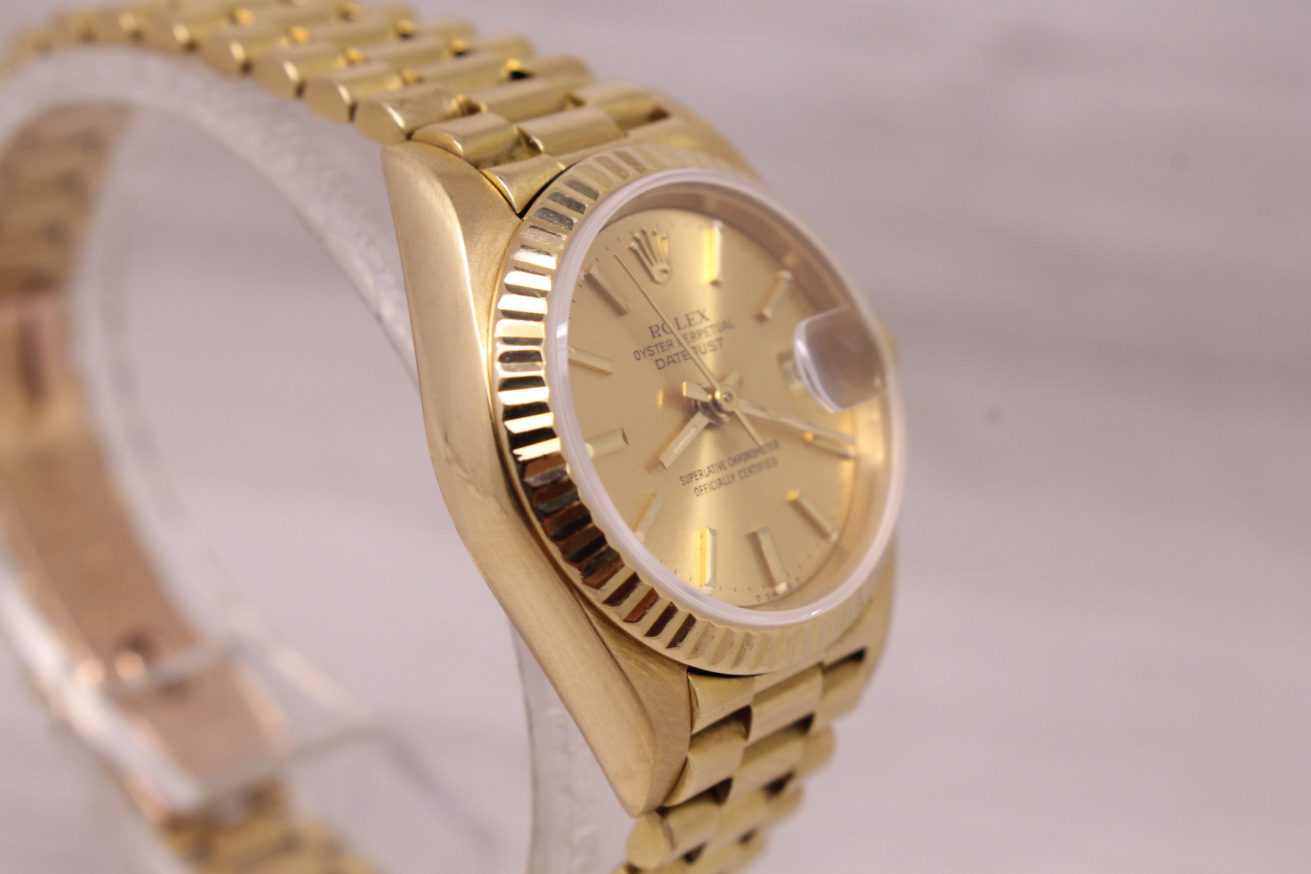 Vintage 1985 Rolex Datejust 69178 Ladies President 18k Gold Watch w Box Papers