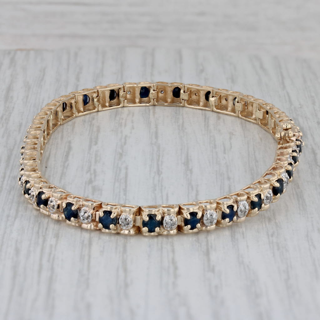 Gray 4.59ctw Blue Sapphire Diamond Tennis Bracelet 10k Yellow Gold 8" 4.7mm