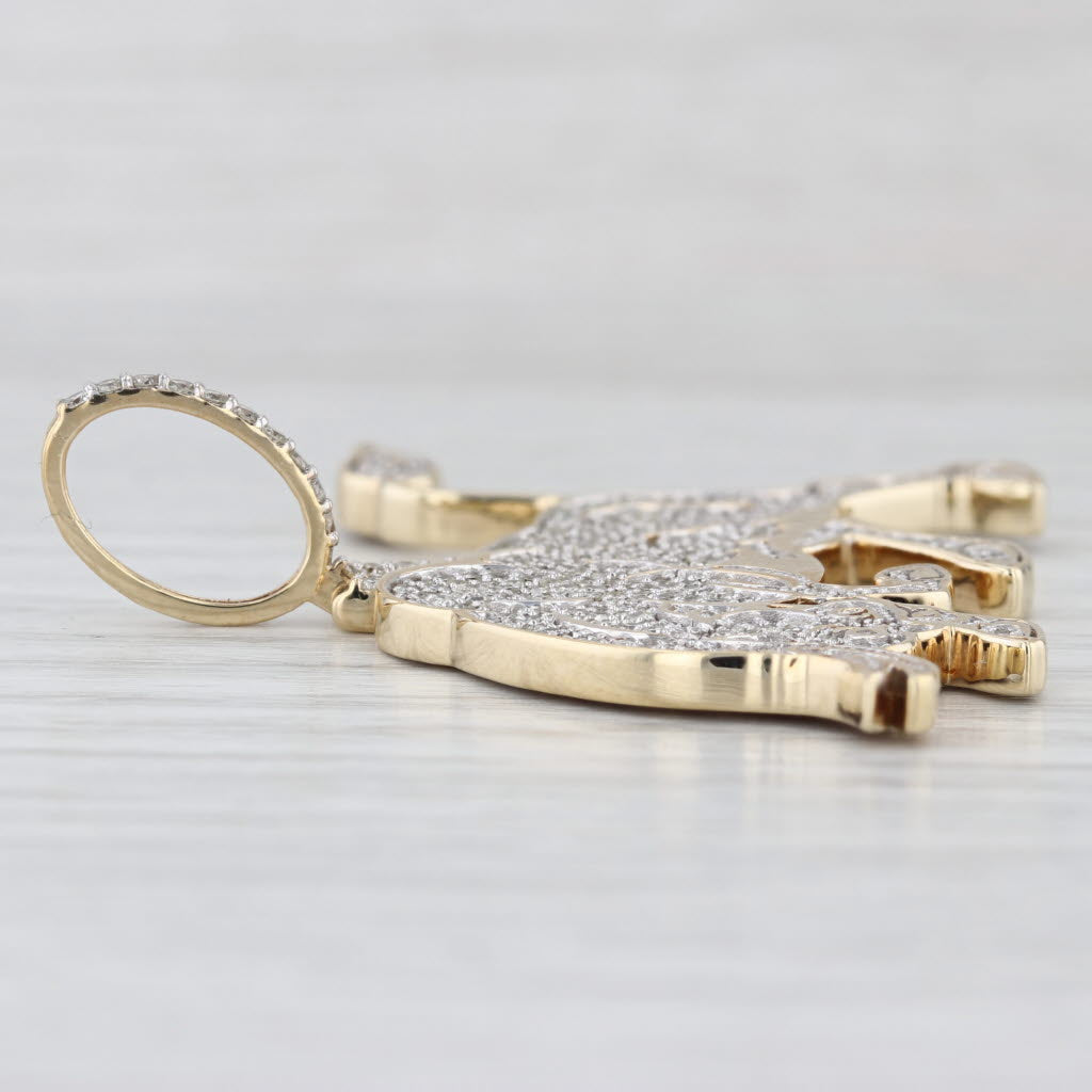 2.27ctw Pave Diamond Raging Charging Bull Pendant 10k Yellow Gold