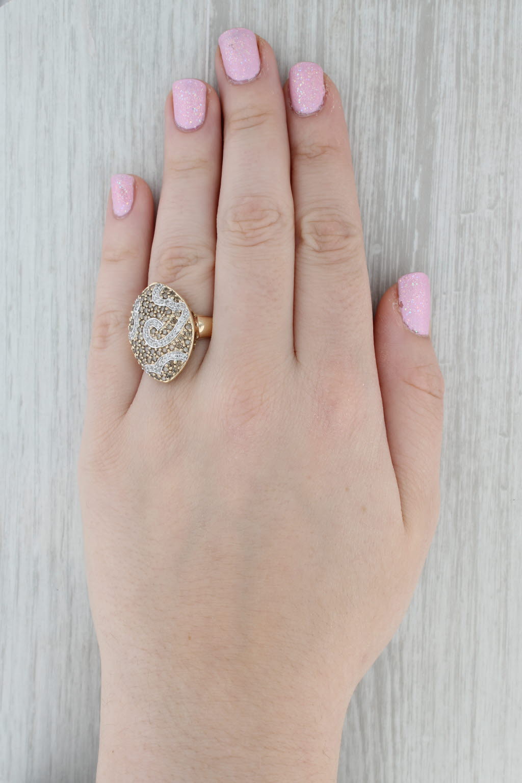Gray 1.09ctw Yellow White Diamond Pave Swirl Cluster Ring 14k Yellow Gold Cocktail