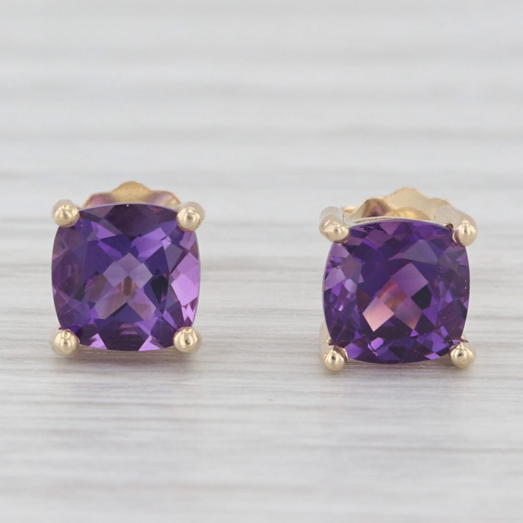 Light Gray 1.70ctw Amethyst Stud Earrings 14k Yellow Gold