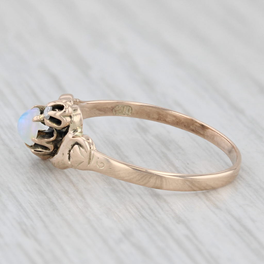 Light Gray Antique Diamond Opal Bypass Ring 10K Yellow Gold Size 6.5
