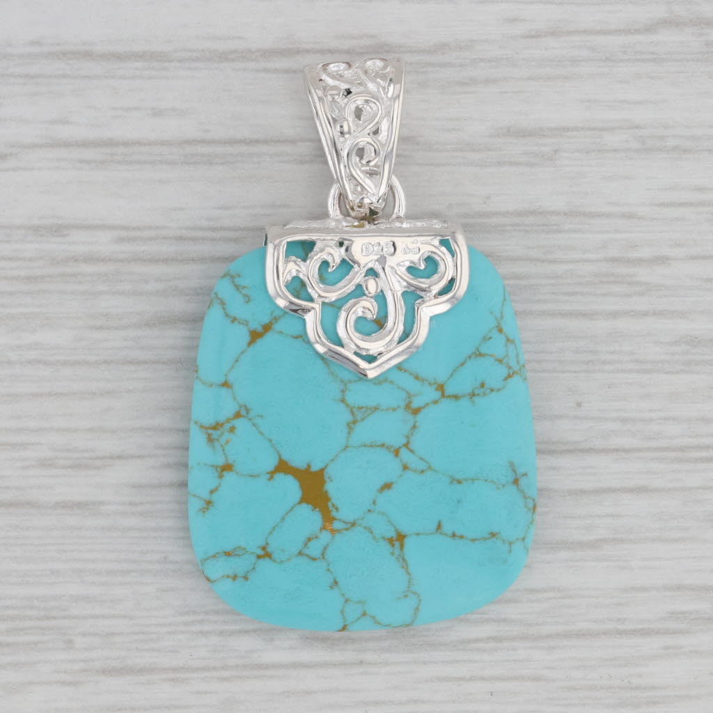 Gray Simulated Turquoise Pendant Sterling Silver Resin Statement