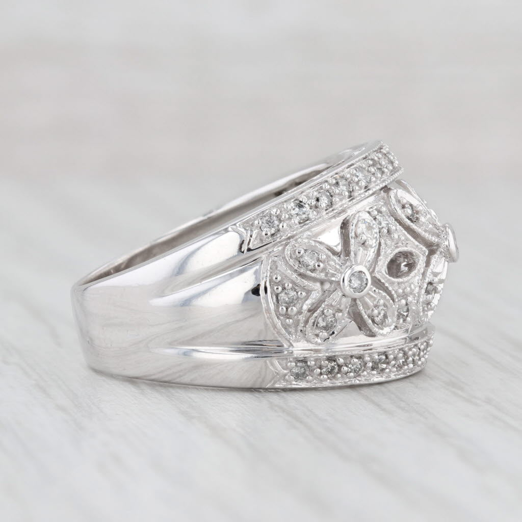 Light Gray 0.50ctw Diamond Flower Ring 14k White Gold Size 7.5 Cocktail Openwork