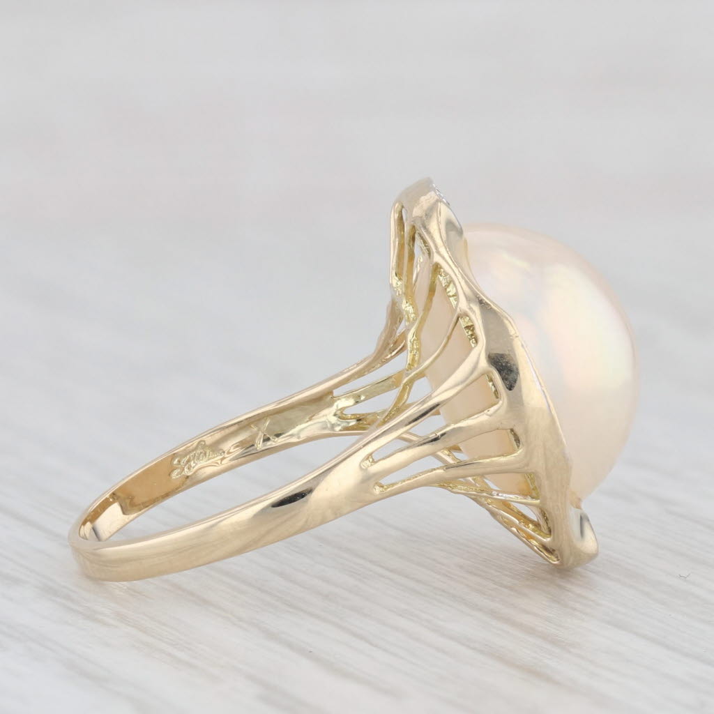 Light Gray Mabe Pearl Diamond Ring 14k Yellow Gold Size 6.5