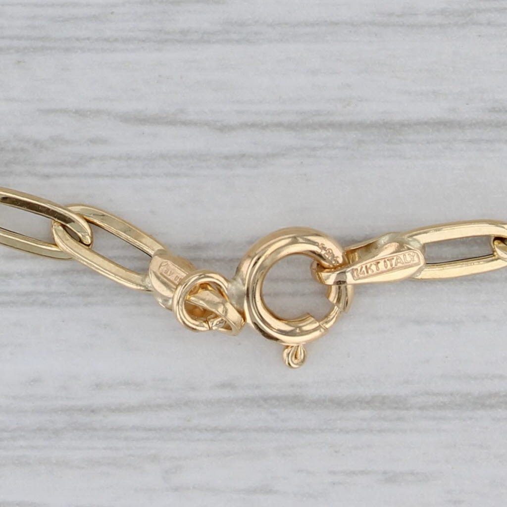 Gray Elongated Paperclip Chain Necklace 14k Yellow Gold 18" 3mm