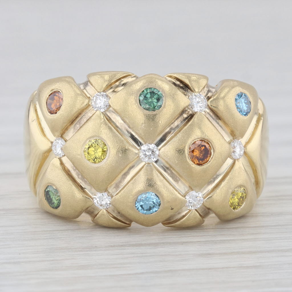 Light Gray 0.47ctw Multicolor Diamond Crosshatch Ring 18k Yellow Gold Size 7.25