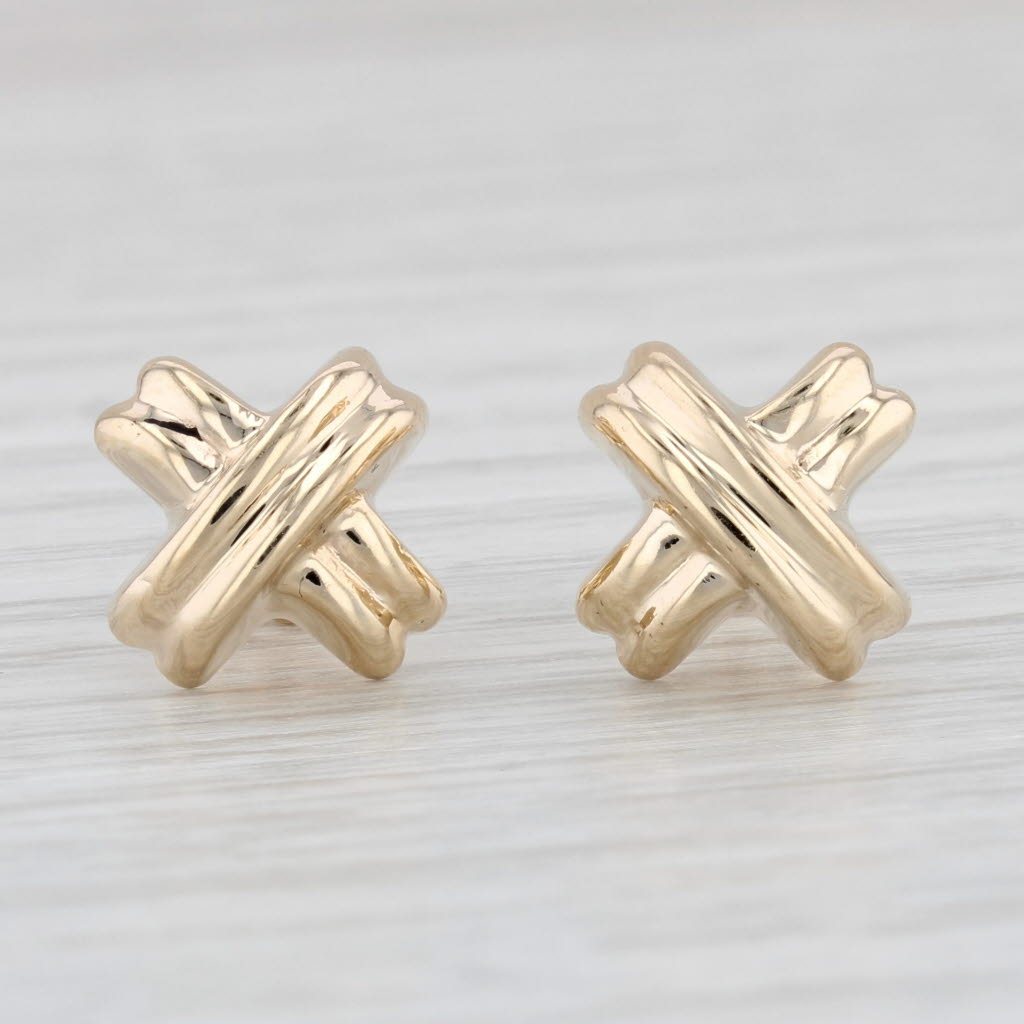 Light Gray X Criss Cross Stud Earrings 14k Yellow Gold