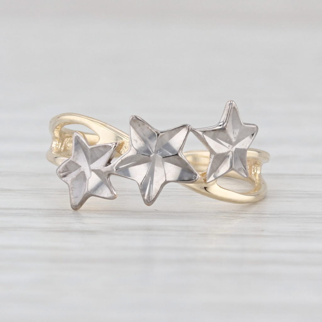 2-Toned Stars Toe Ring 10k Yellow White Gold Size 2.5 Adjustable