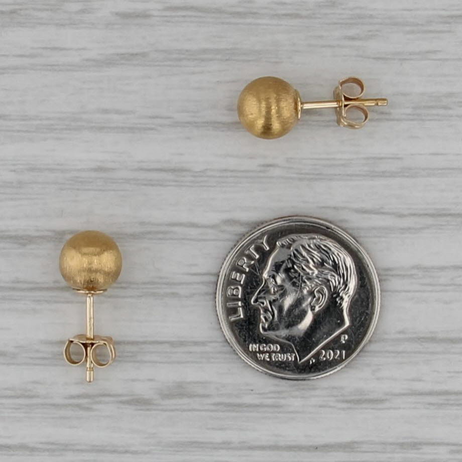 Brushed Bead Stud Earrings 10k Yellow Gold 6.8mm