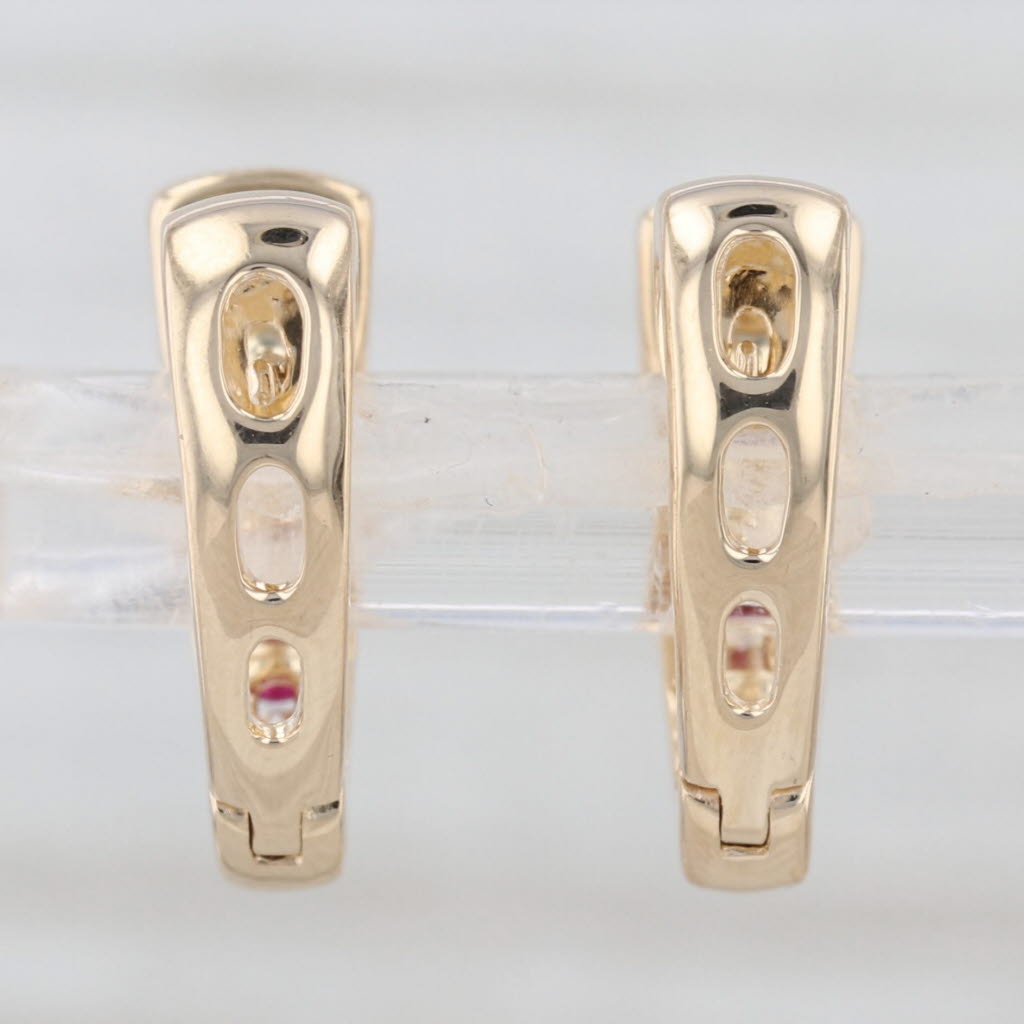 0.46ctw Ruby Diamond Heart Hoop Earrings 14k Yellow Gold Snap Top Hoops