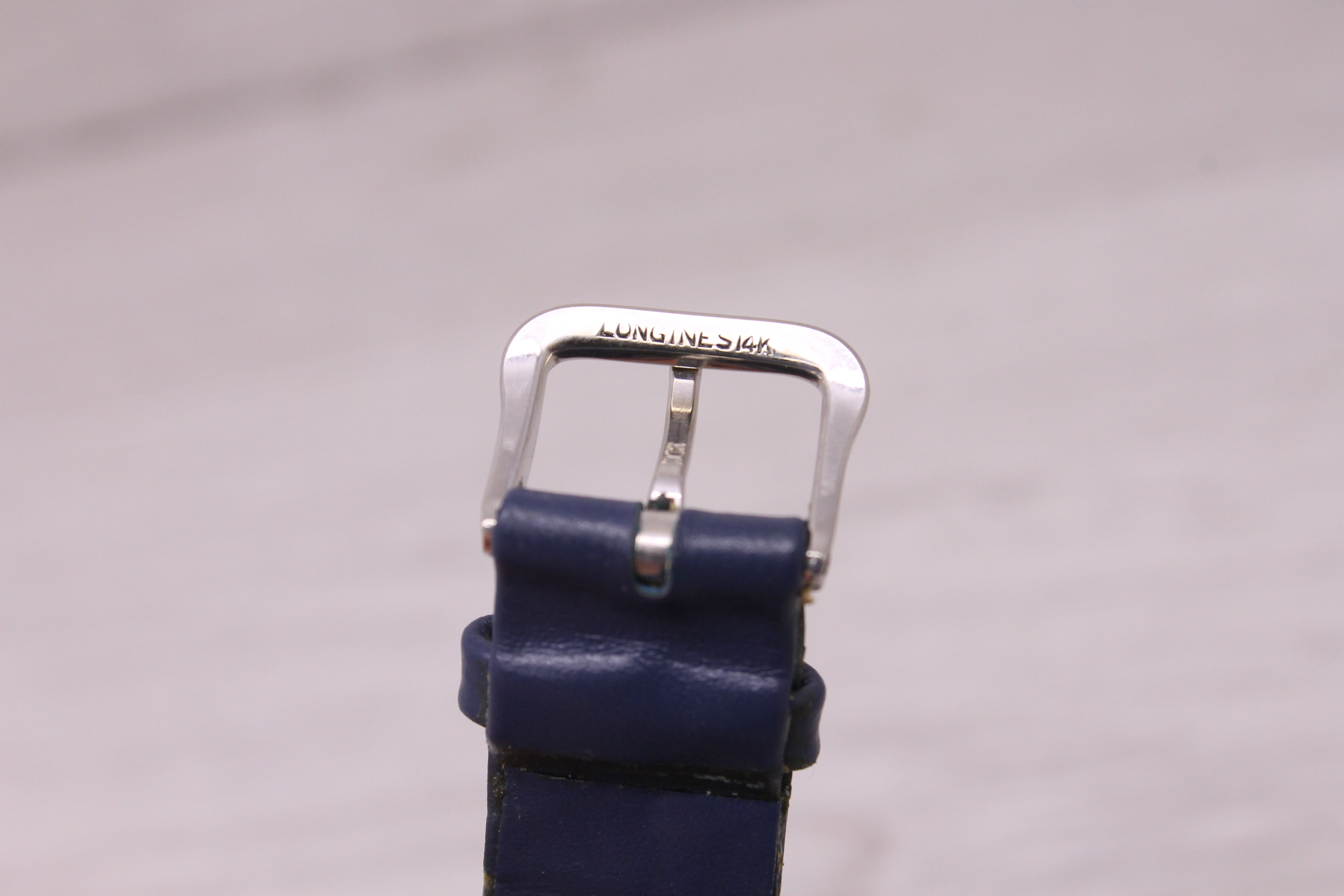 Gray Vintage c1957 Longines 14k White Gold Mens Diamond Dial Mystery Watch Buckle Box