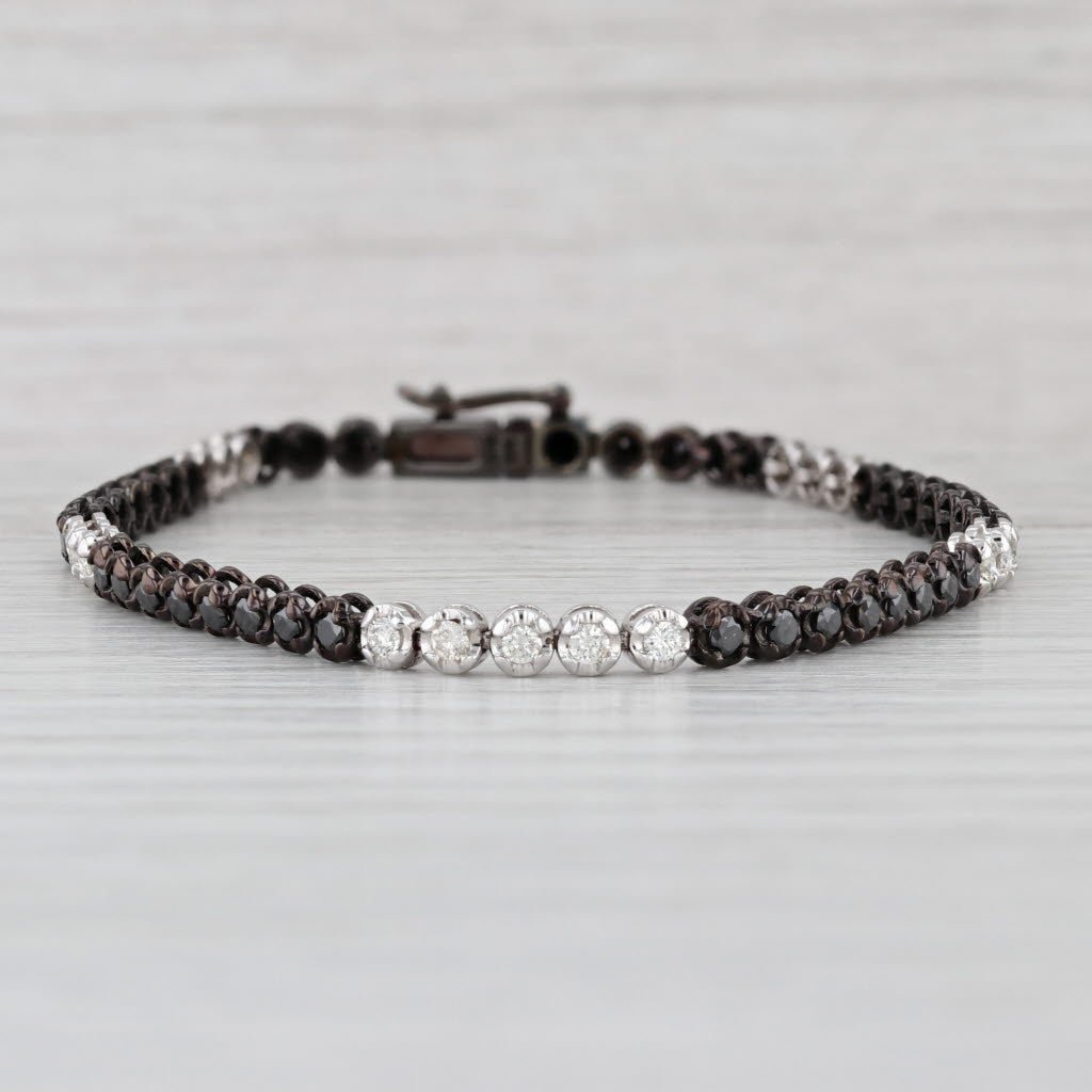 1.74ctw Black White Diamond Tennis Bracelet 14k White Gold Rhodium 7.25" 3.5mm