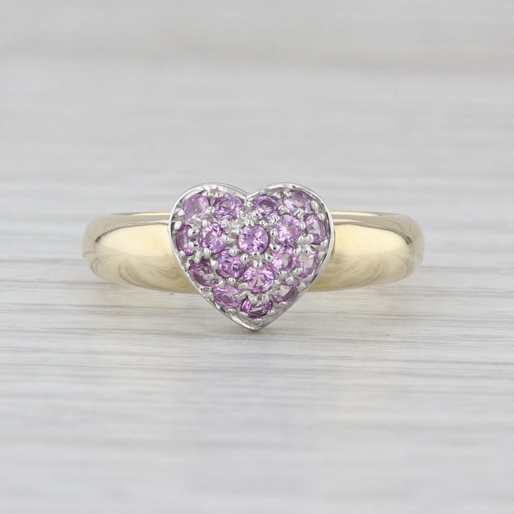 0.46ctw Pink Sapphire Pave Heart Cluster Ring 14k Yellow White Gold Size 6.75-7
