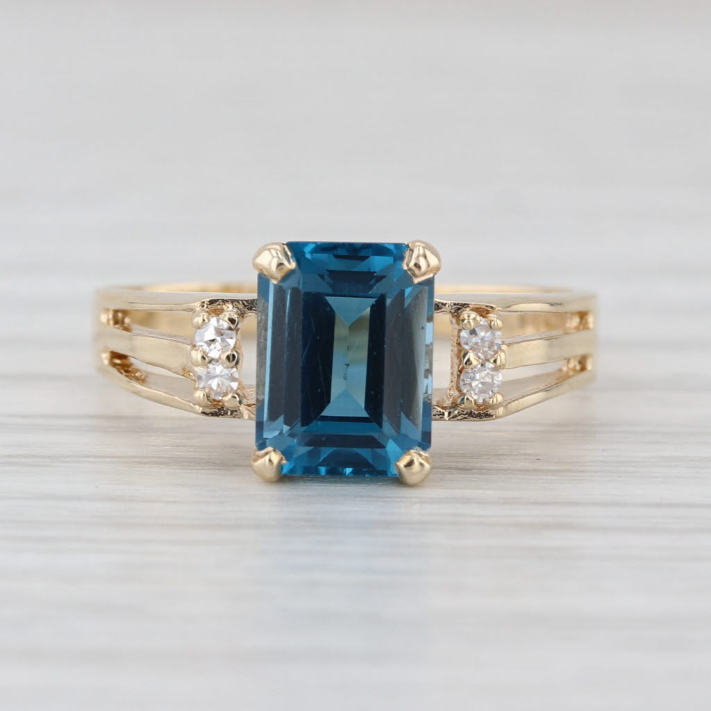 2.03ctw Emerald Cut Blue Topaz Diamond Ring 14k Yellow Gold Size 6.25