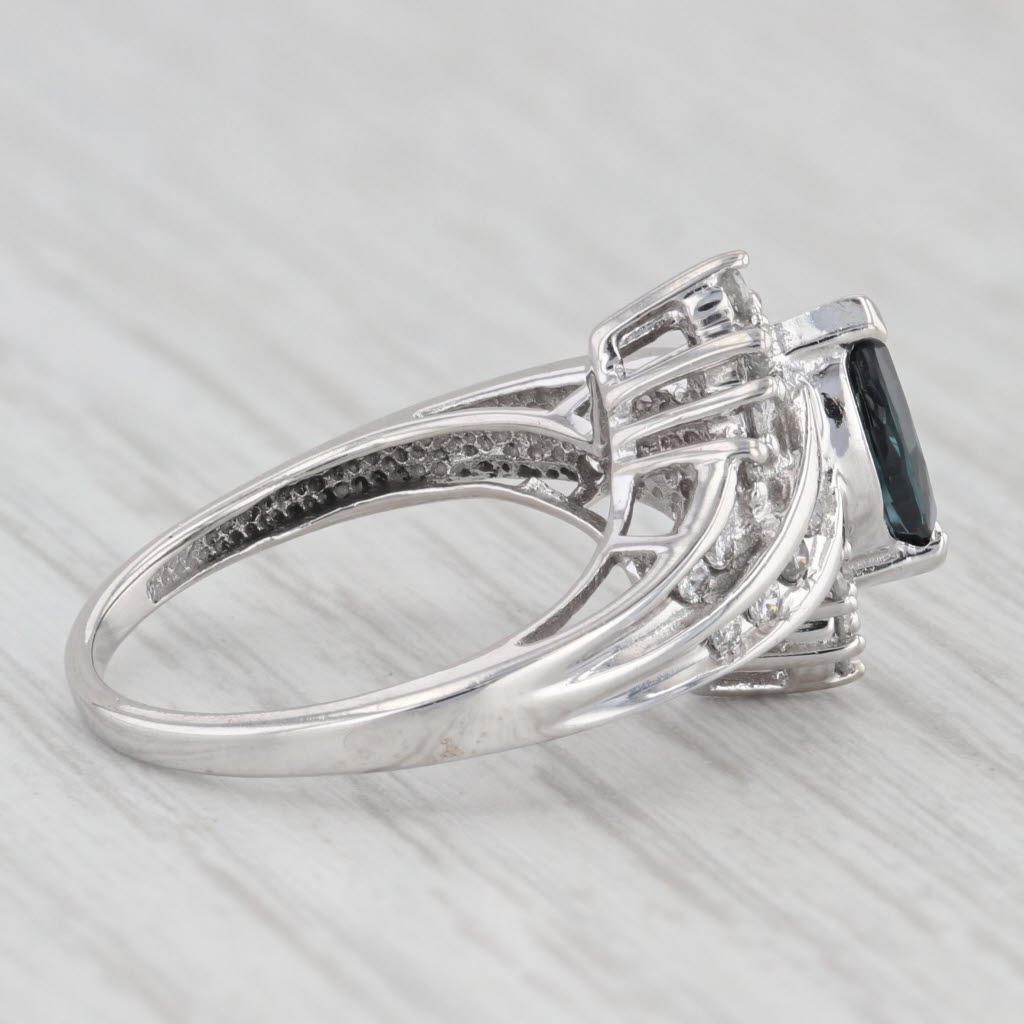Light Gray 0.81ctw Marquise Blue Sapphire Diamond Bypass Ring 10k White Gold Size 5.25
