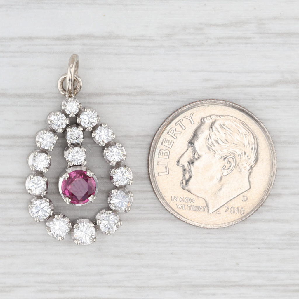 Light Gray 1.50ctw Ruby Diamond Teardrop Pendant 18k White Gold