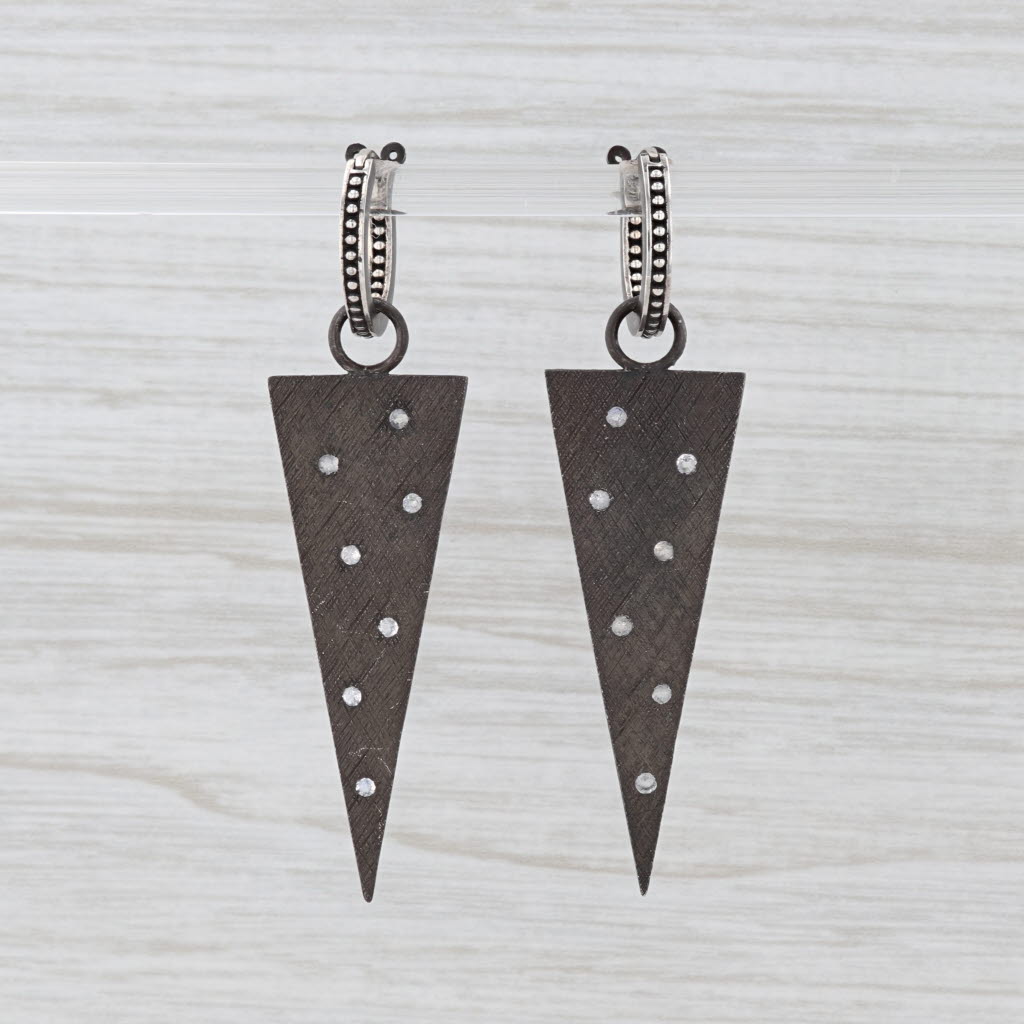 New Nina Wynn Hoop Charm Drop Earrings Sterling Silver Moonstone Statement