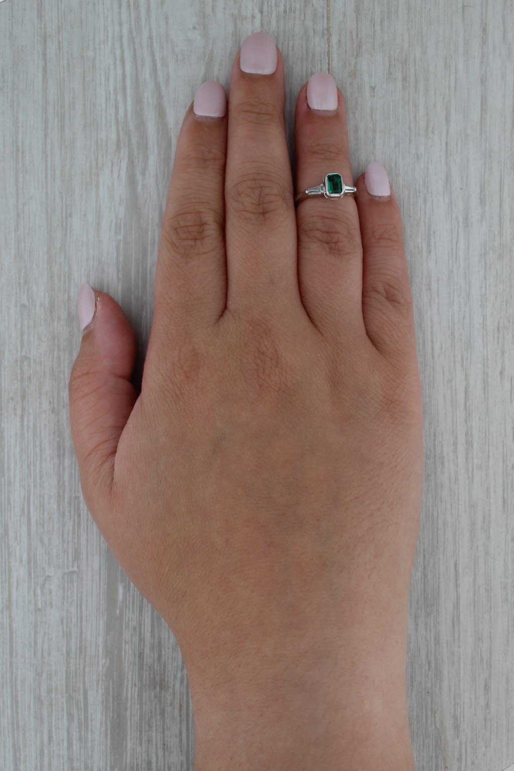 0.57ctw Emerald Diamond Ring 14k White Gold Size 3.5 Engagement