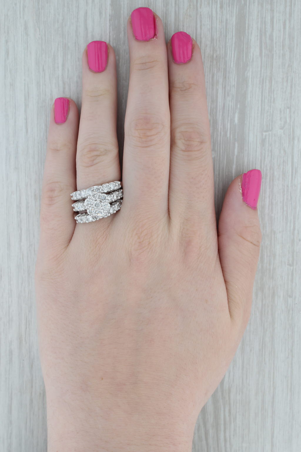 Dark Gray 2.90ctw Diamond Cluster Engagement Ring Wedding Bands Bridal Set 14k White Gold