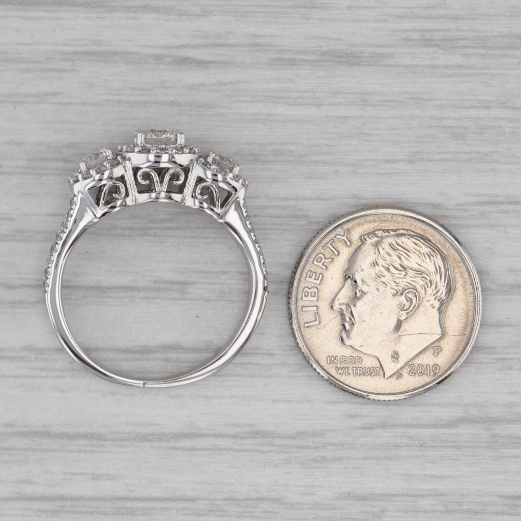 Gray 0.97ctw Diamond 3-Stone Halo Engagement Ring 14k White Gold Size 5.75