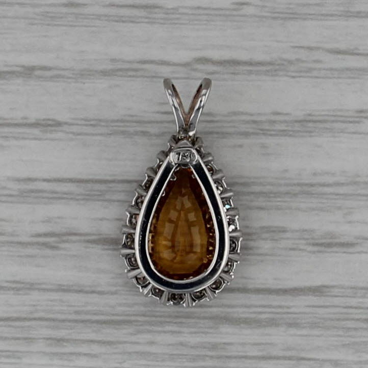 3.40ctw Golden Topaz Diamond Halo Pendant 10k 18k Gold Teardrop