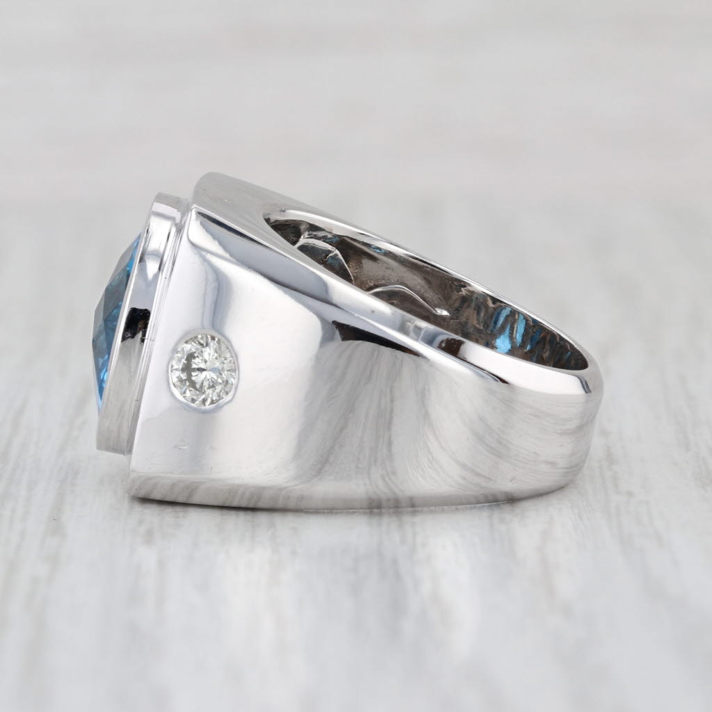 9.42ctw Blue Topaz Diamond Ring 14k White Gold Size 8.5