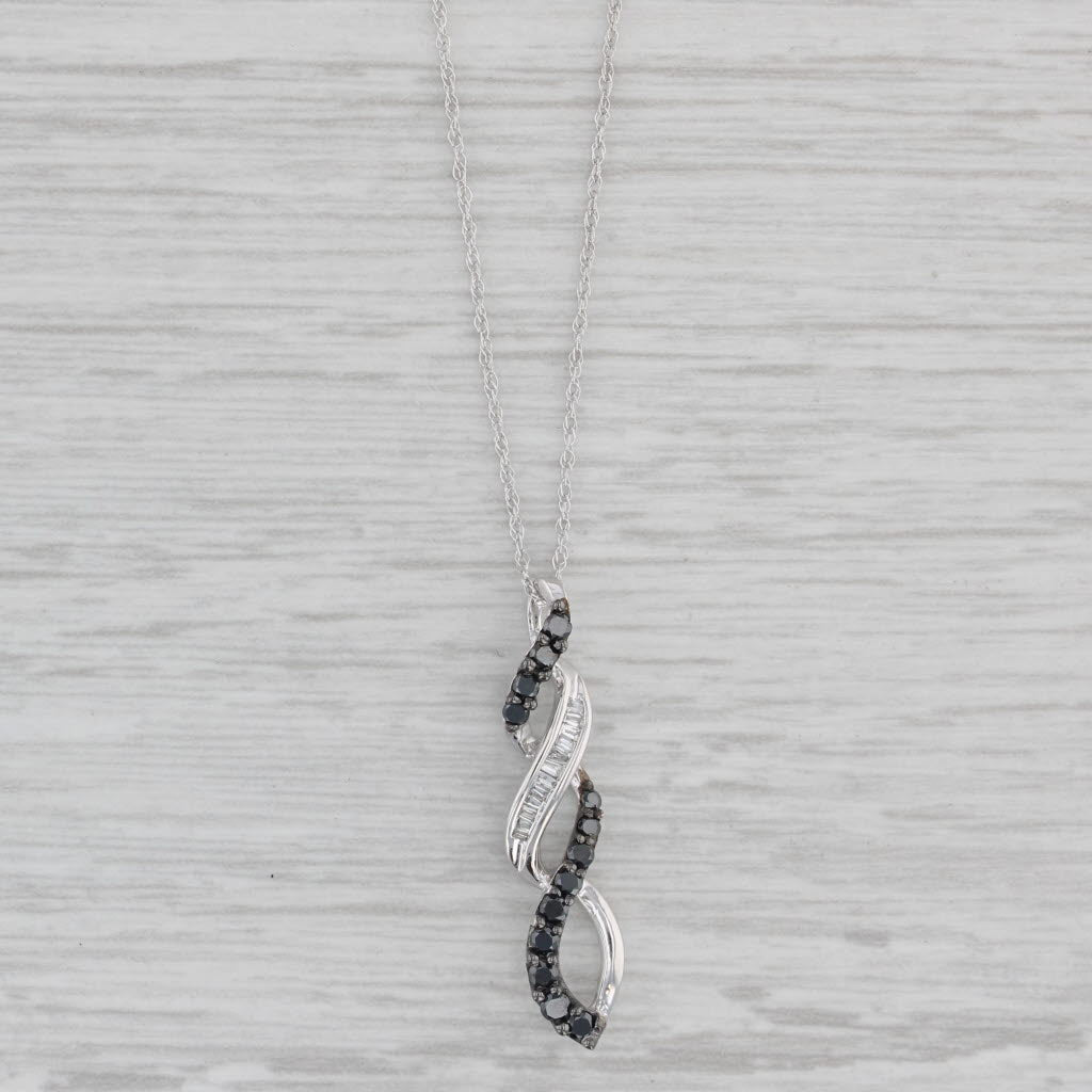 Gray 0.27ctw Black White Diamond Pendant Necklace 10k White Gold 18" Rope Chain