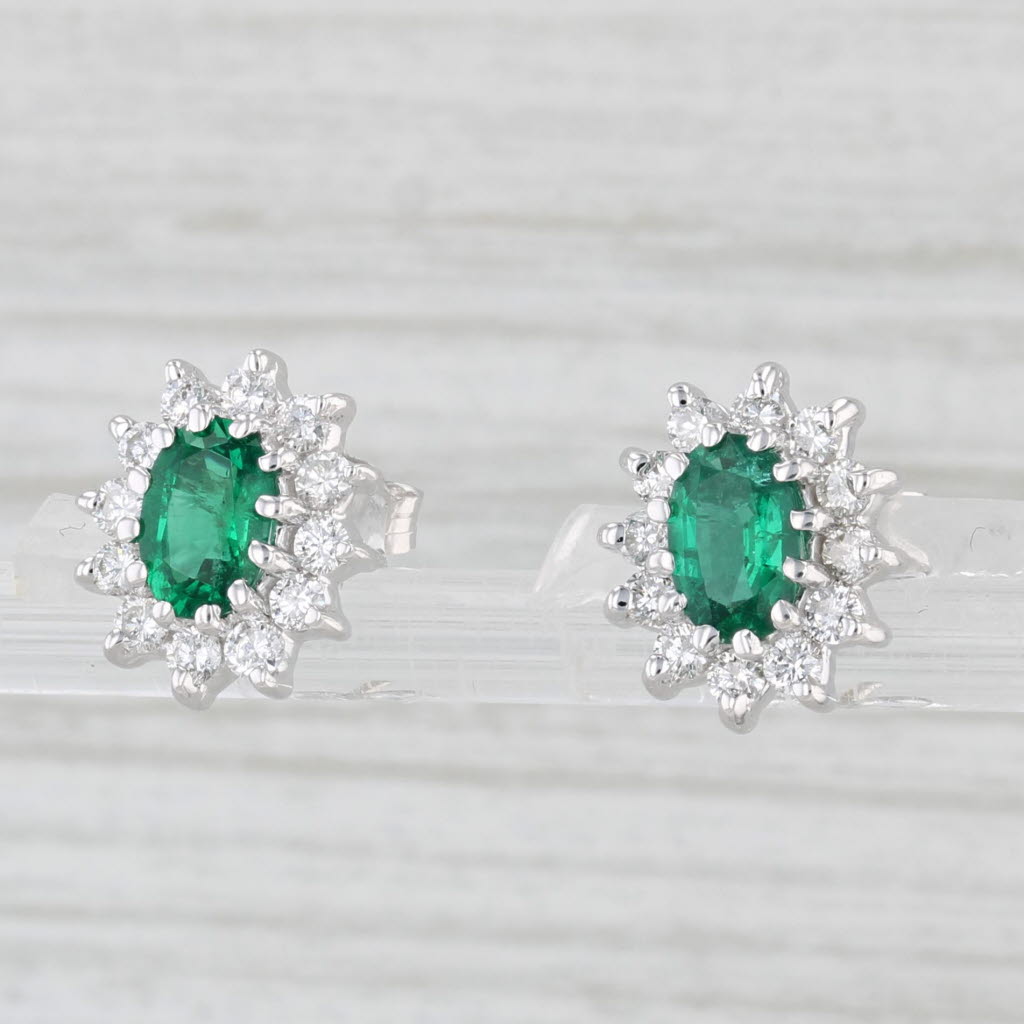 Light Gray 1.50ctw Emerald Diamond Halo Stud Earrings 14k White Gold