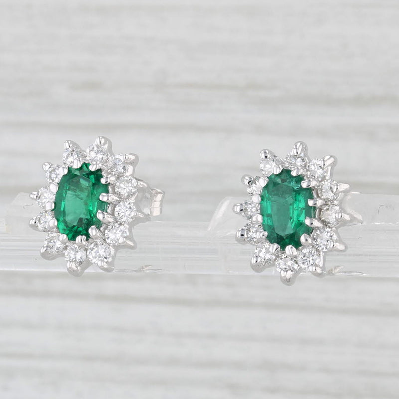 1.50ctw Emerald Diamond Halo Stud Earrings 14k White Gold