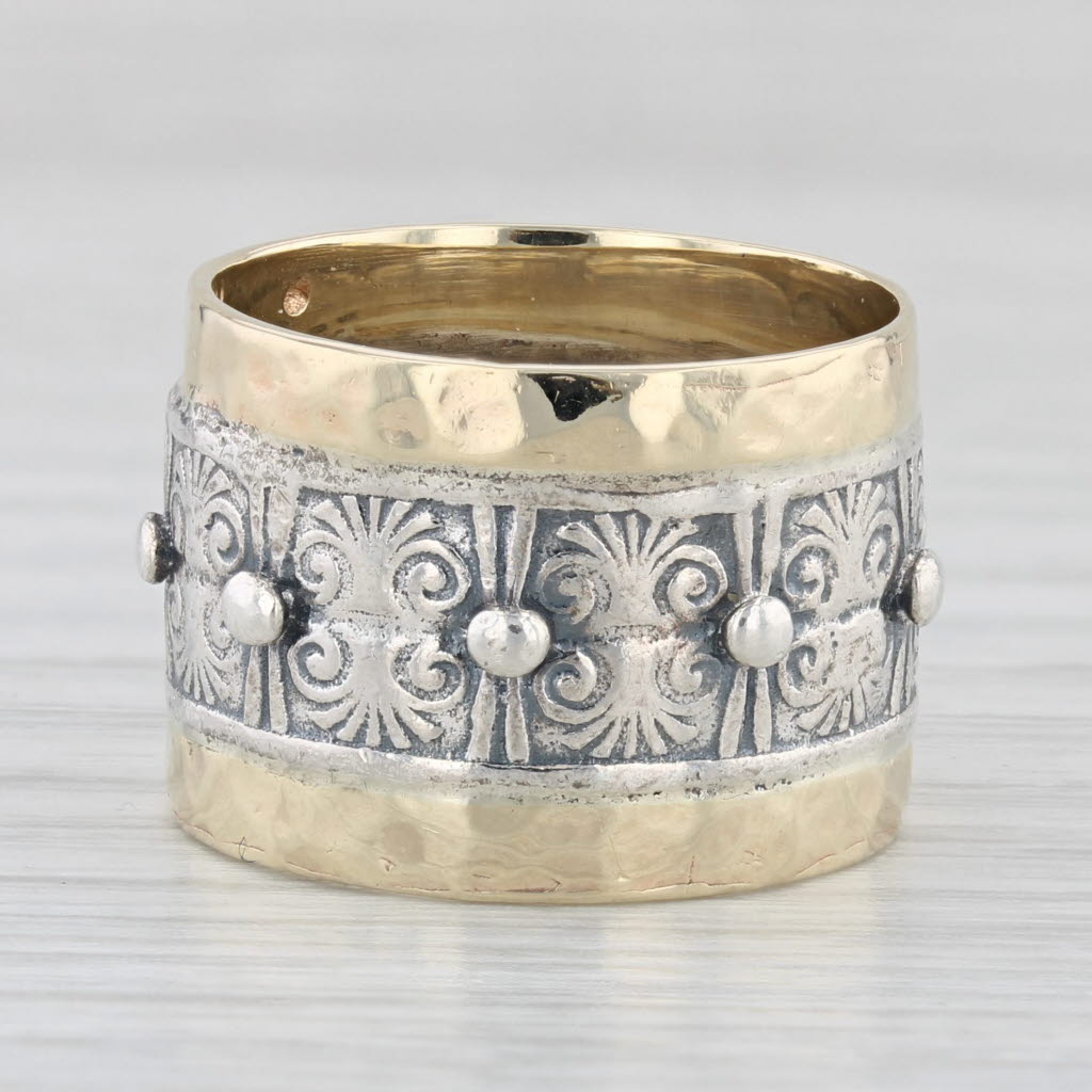 Light Gray Wide Cigar Band Ring 14k Gold Sterling Silver Statement Size 6 Prodesso