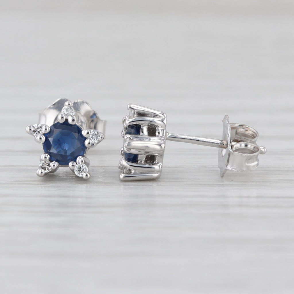 0.78ctw Blue Sapphire Diamond Flower Star Stud Earrings 14k White Gold Studs
