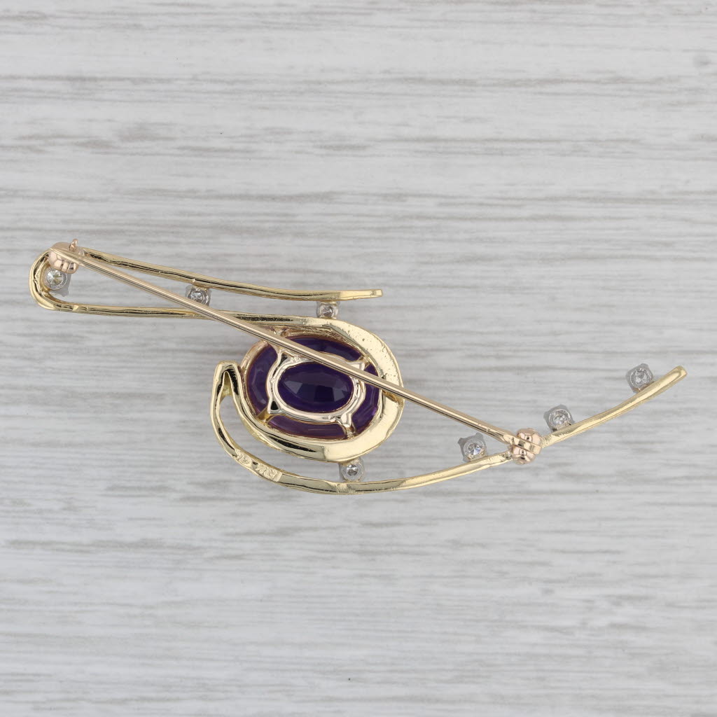 Gray 4.15ctw Amethyst Diamond Brooch 18k Yellow Gold Vintage Statement Pin