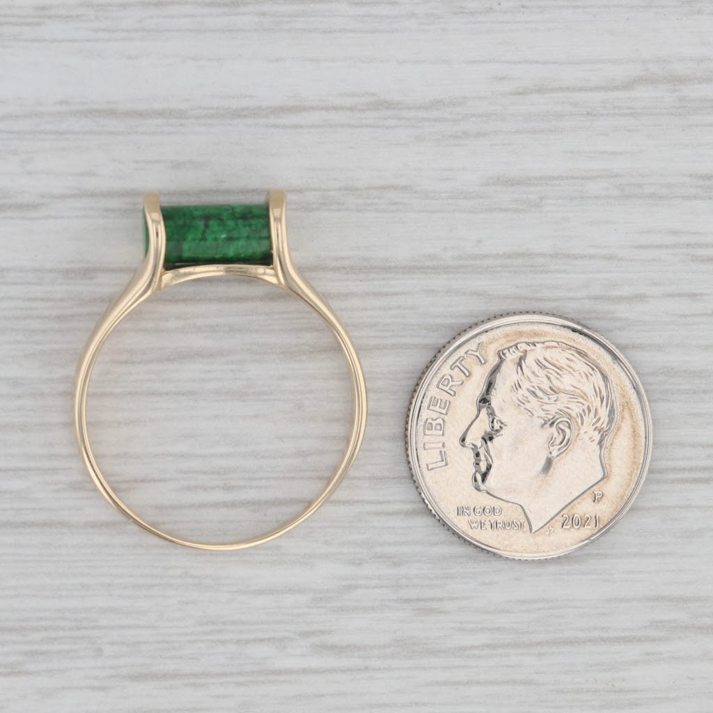 Gray Green Maw Sit Sit Solitaire Mid-Century Modern 14K Yellow Gold Ring Size 9.25
