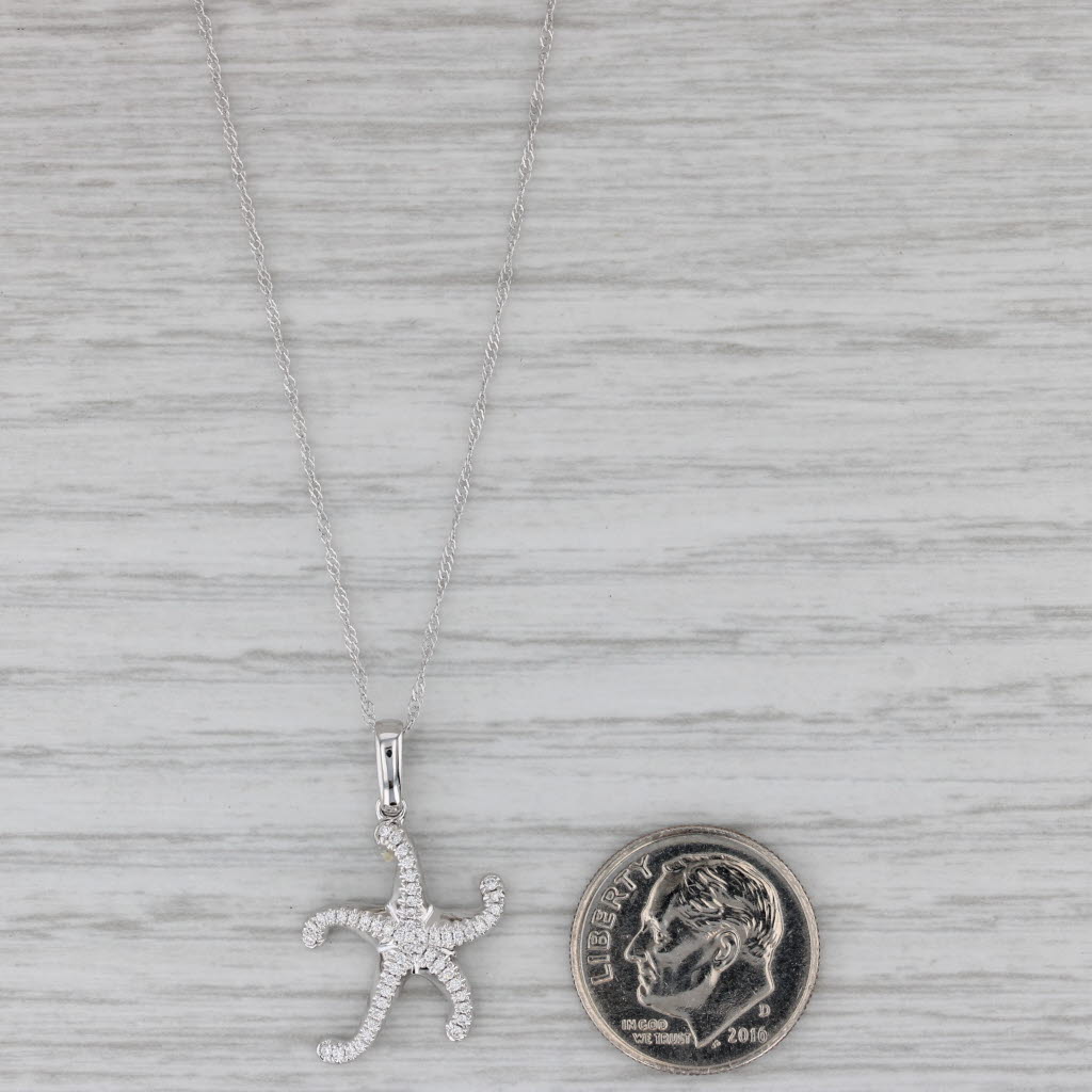 Gray New 0.12ctw Diamond Starfish Pendant Necklace 14k White Gold 18" Singapore Chain