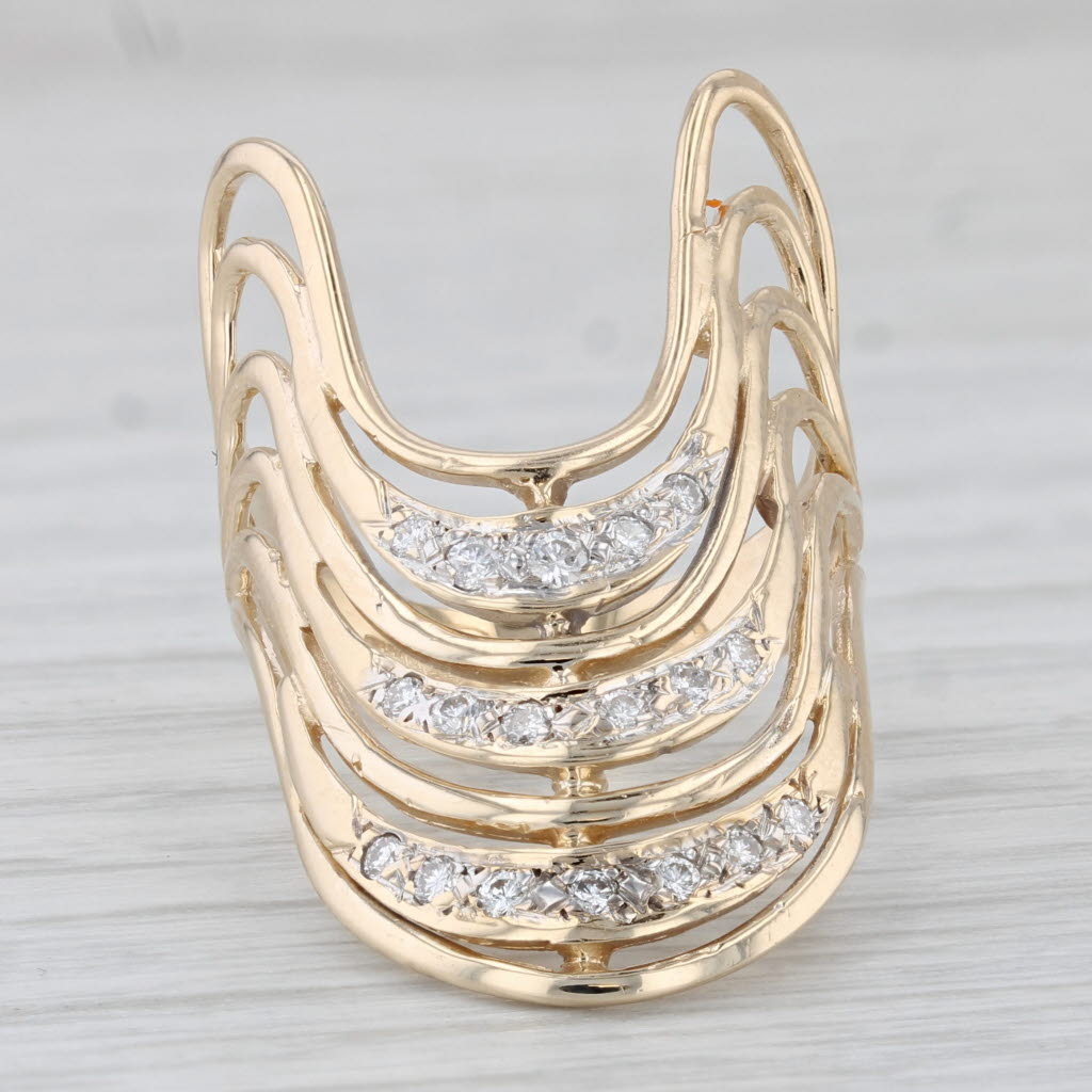 Light Gray Scalloped 0.15ctw Diamond Knuckle Ring 14k Yellow Gold Guild Size 6.25