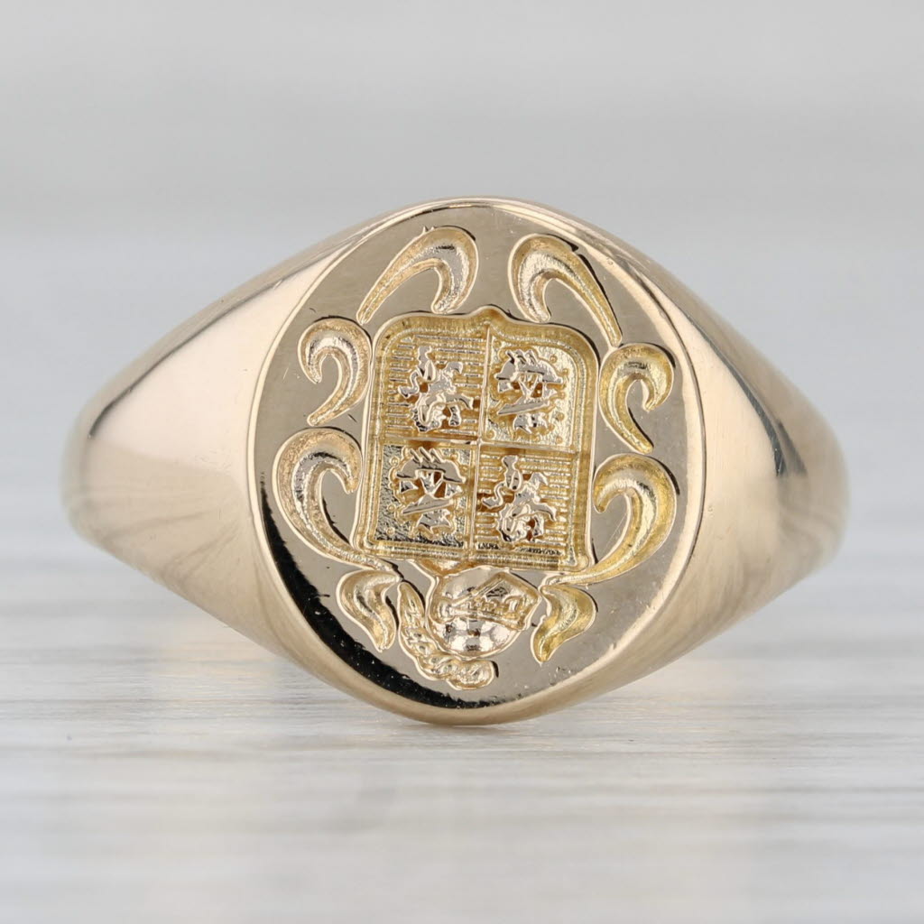 Gray Family Crest Coat of Arms Signet Ring 14k Yellow Gold Size 7.25