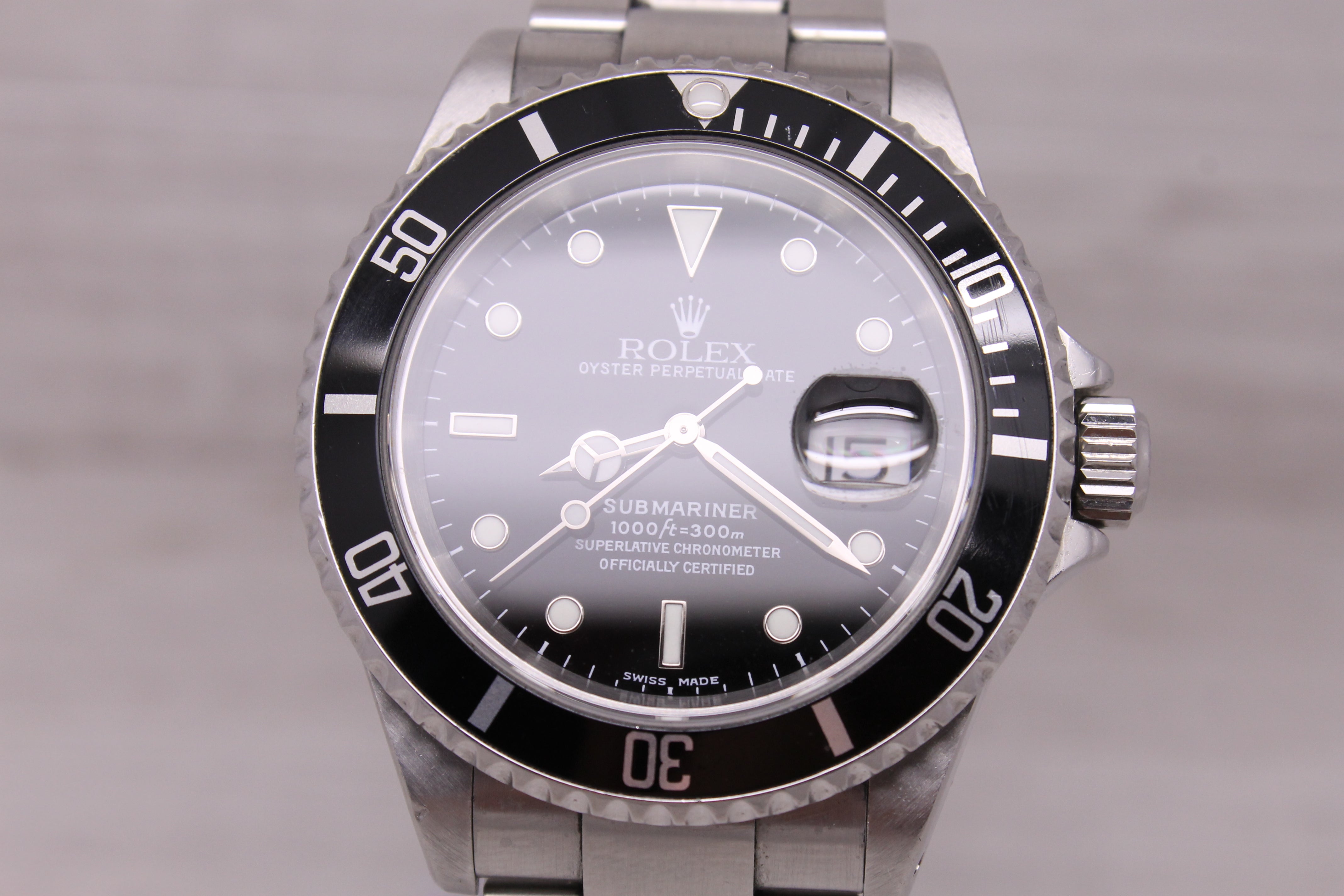 Dark Gray 2000 Rolex Submariner 16610 40mm Steel Automatic Divers Watch Full Bracelet Box