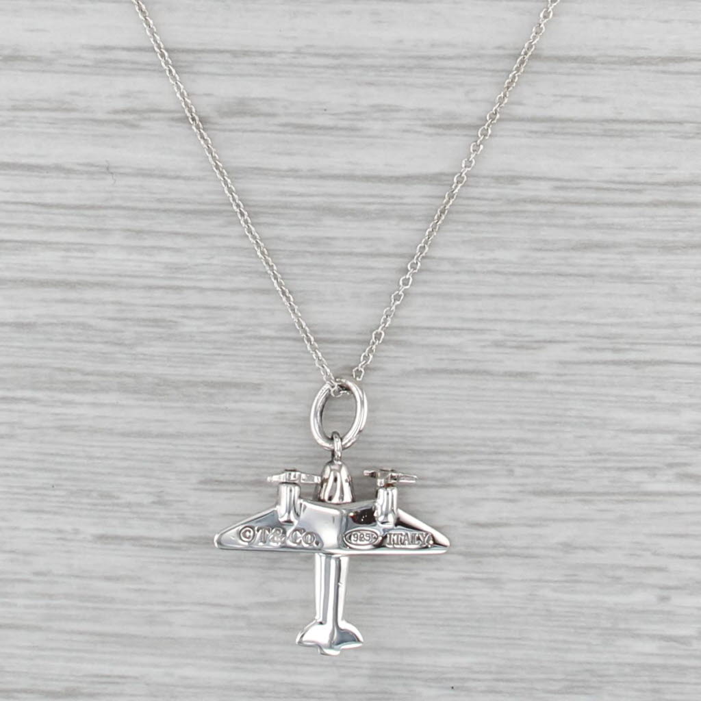 Tiffany & Co Airplane Pendant Necklace w/ Pouch Sterling Silver 16" Cable Chain